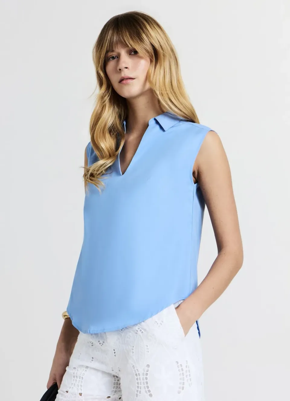 Calliope top femme col chemise sans manches coton