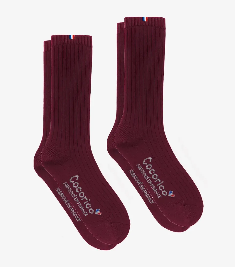 Cocorico chaussettes homme laine bordeaux x2