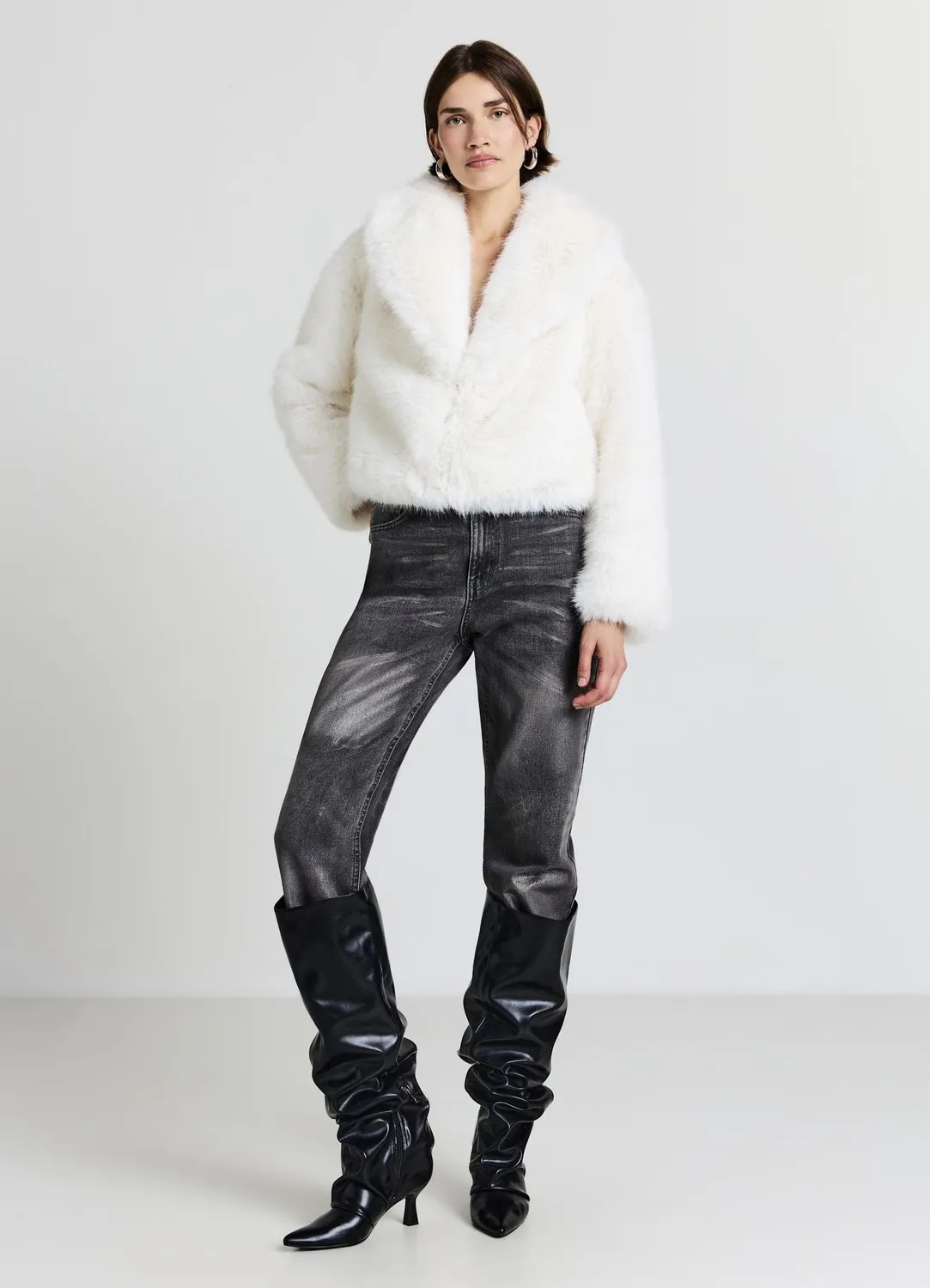 Calliope manteau crop fausse fourrure femme soir