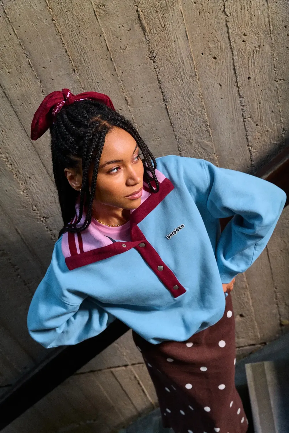 Perpète Vanessa sweat bleu col boutonné coton bio