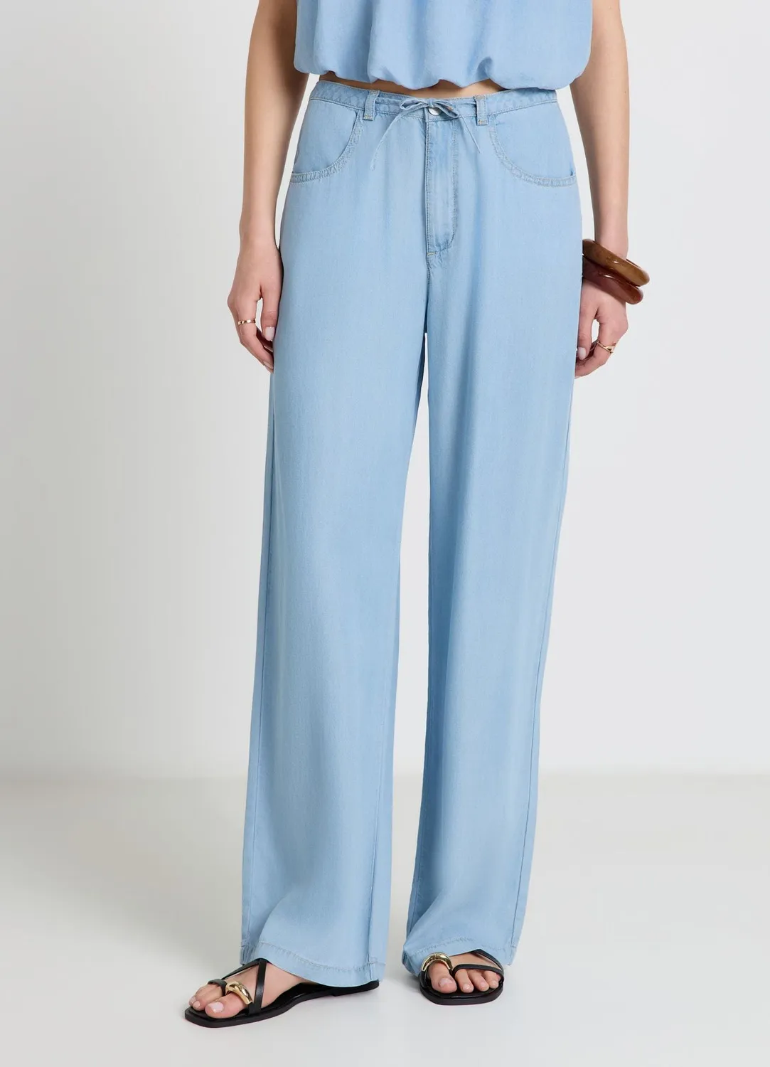 Calliope jean wide leg femme cordon uni