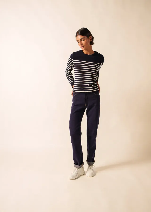 Saint James Marée pull marin navy écume 100% laine