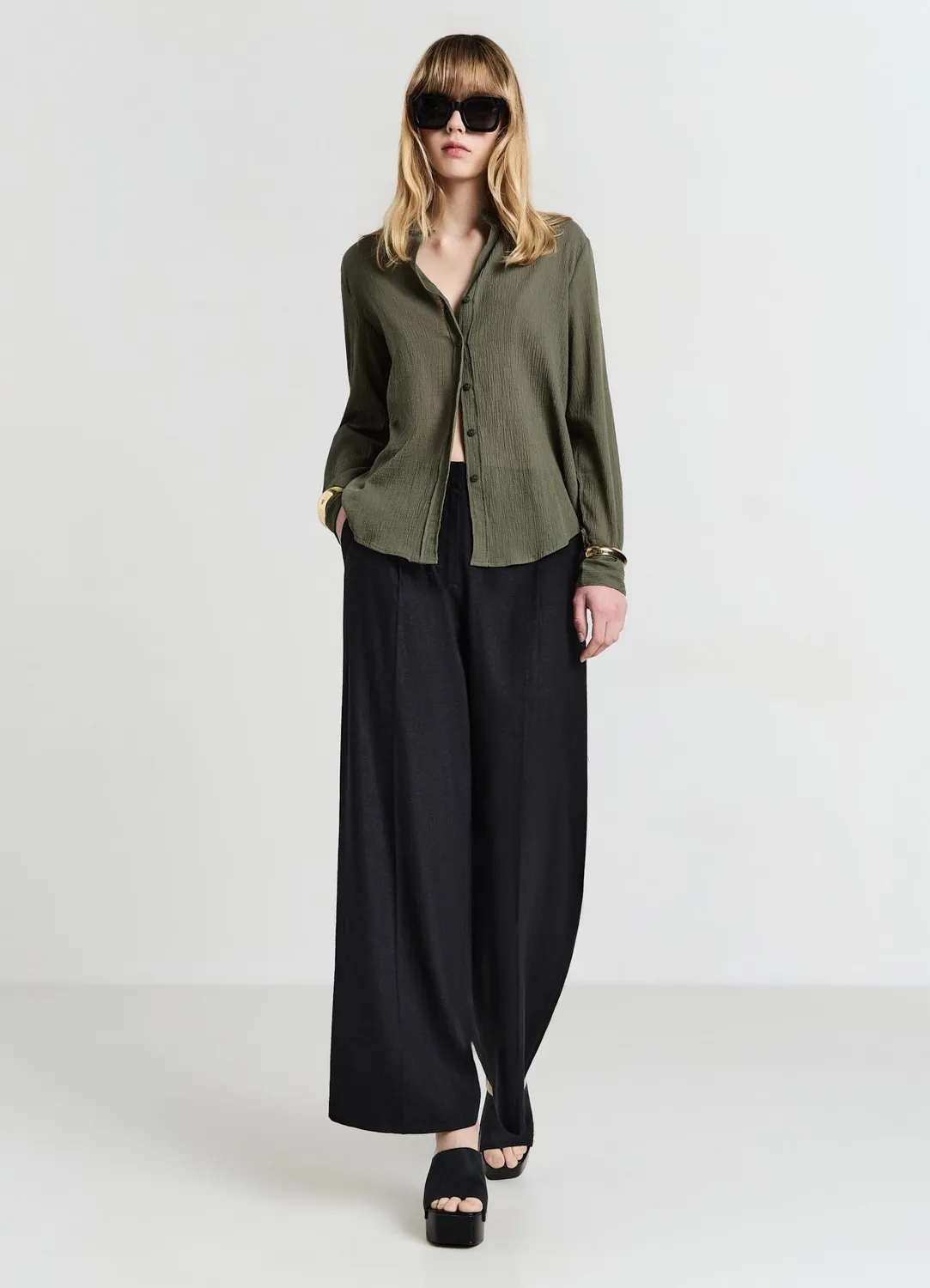 Calliope Pantalon Palazzo Lin Mélangé Femme