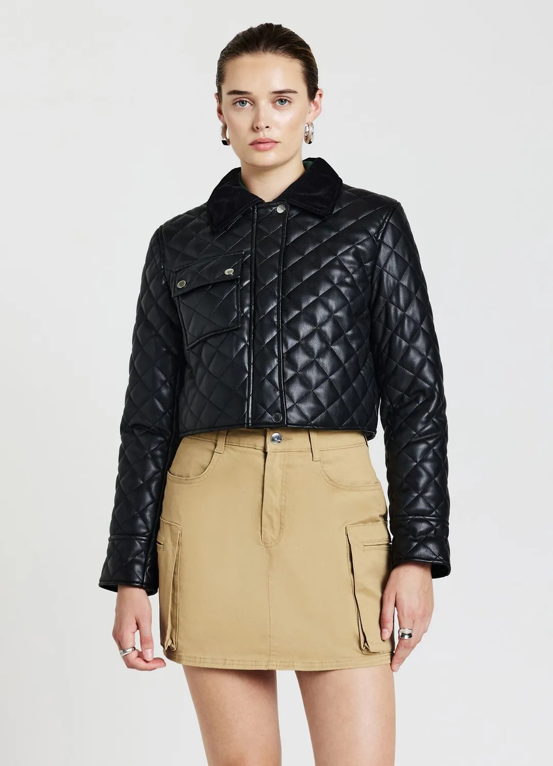 Calliope Veste Matelassée Simili-Cuir Veste Femme Urbaine