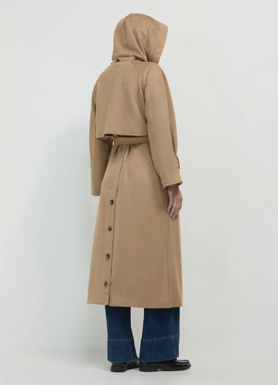 Calliope trench long effet suède femme à capuche