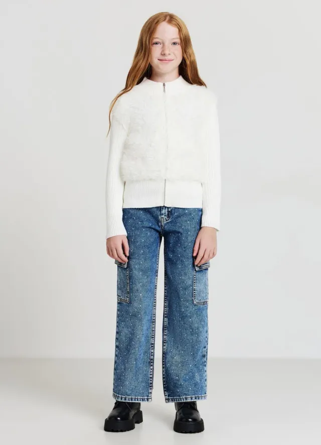 Calliope sweat fille zippé effet peluche côtelé