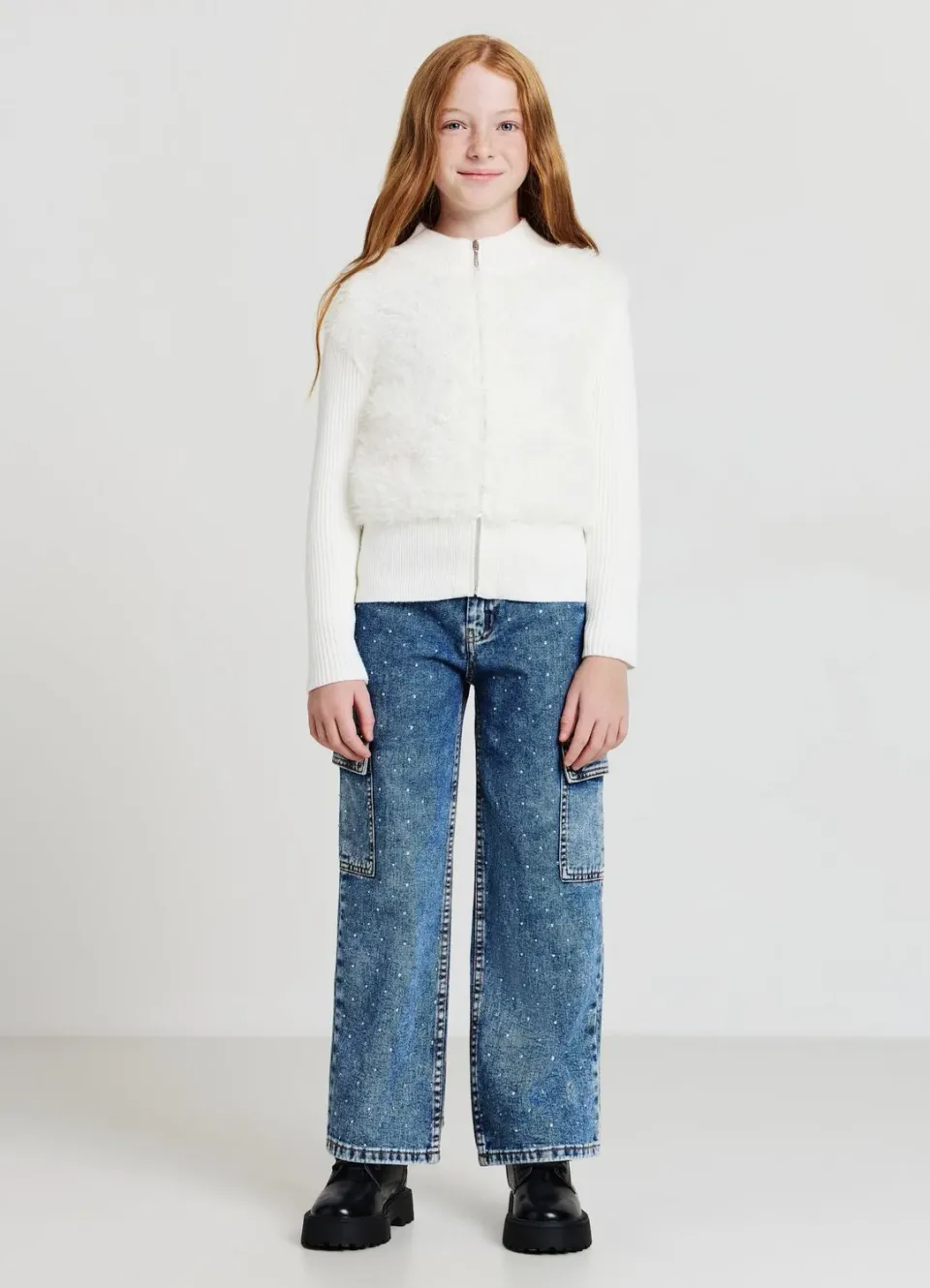 Calliope sweat fille zippé effet peluche côtelé
