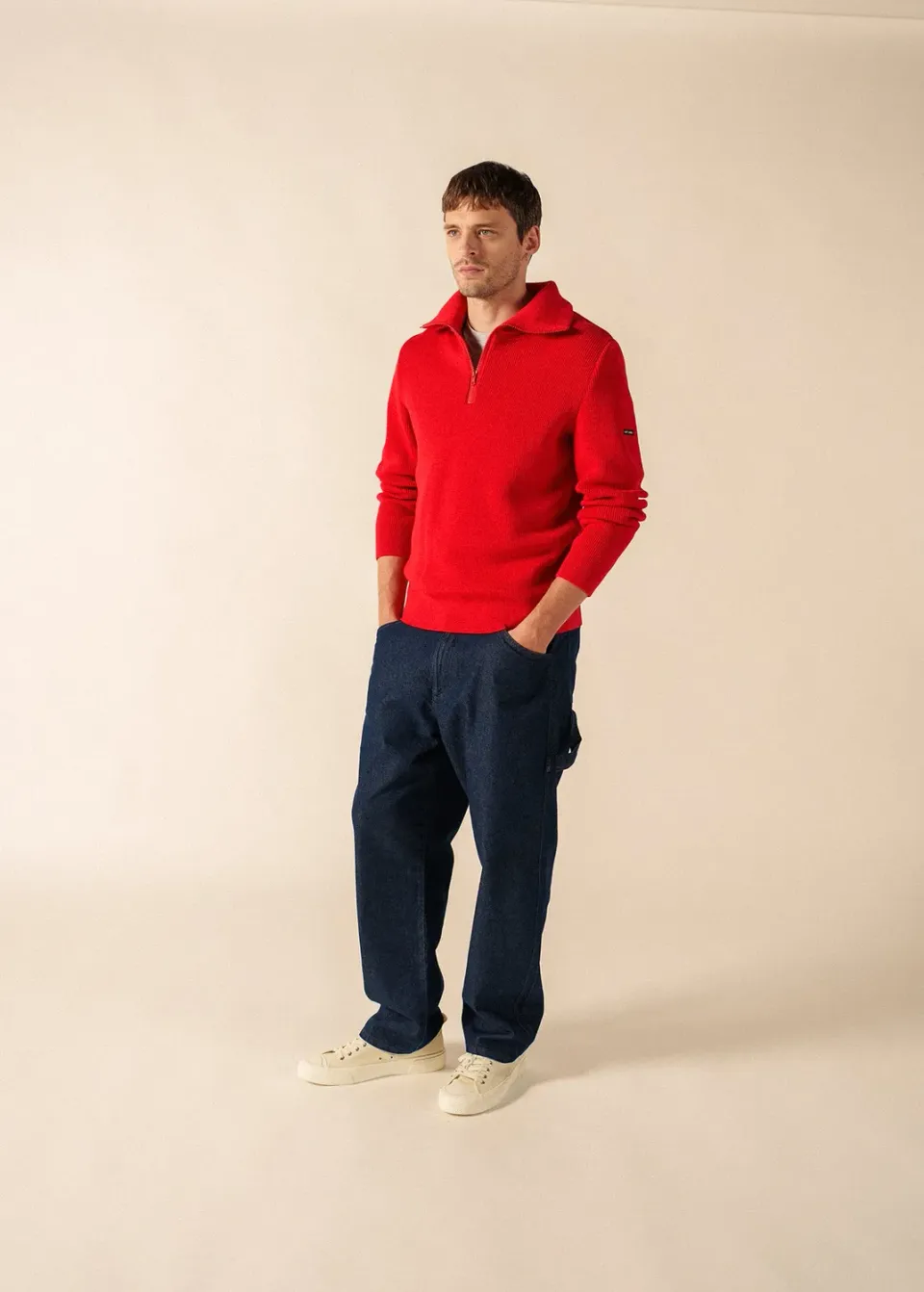 Saint James Pull Cotentin Camionneur Laine Rouge Droit
