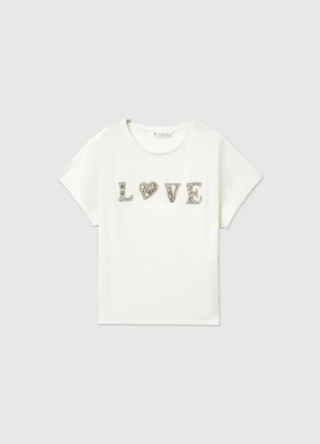 Calliope scritta strass t-shirt fille col rond