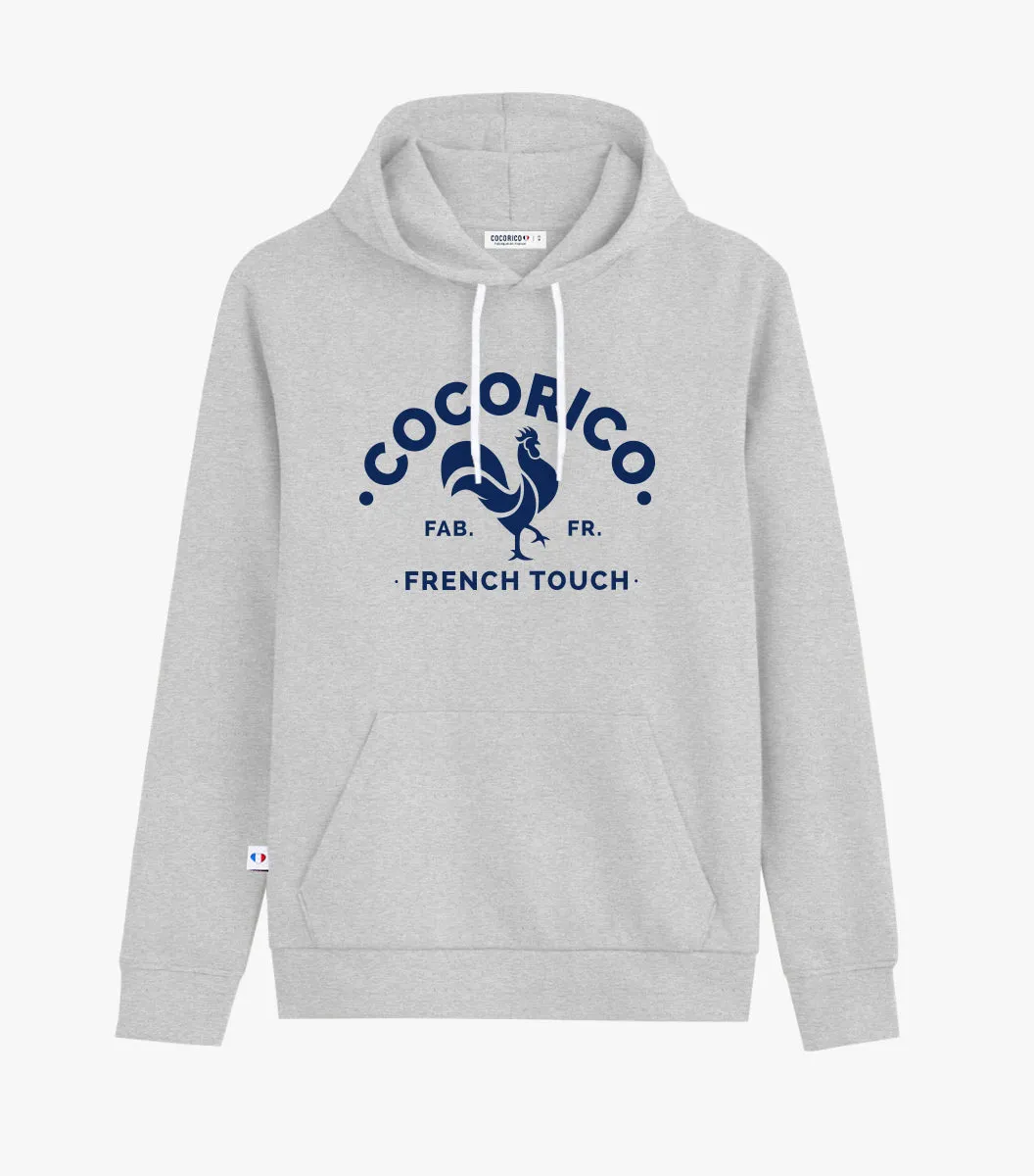 Cocorico Coq Français sweat à capuche homme gris coton