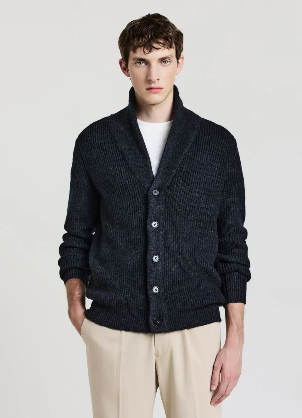 Calliope Cardigan Col Châle Gilet Homme Côtelé