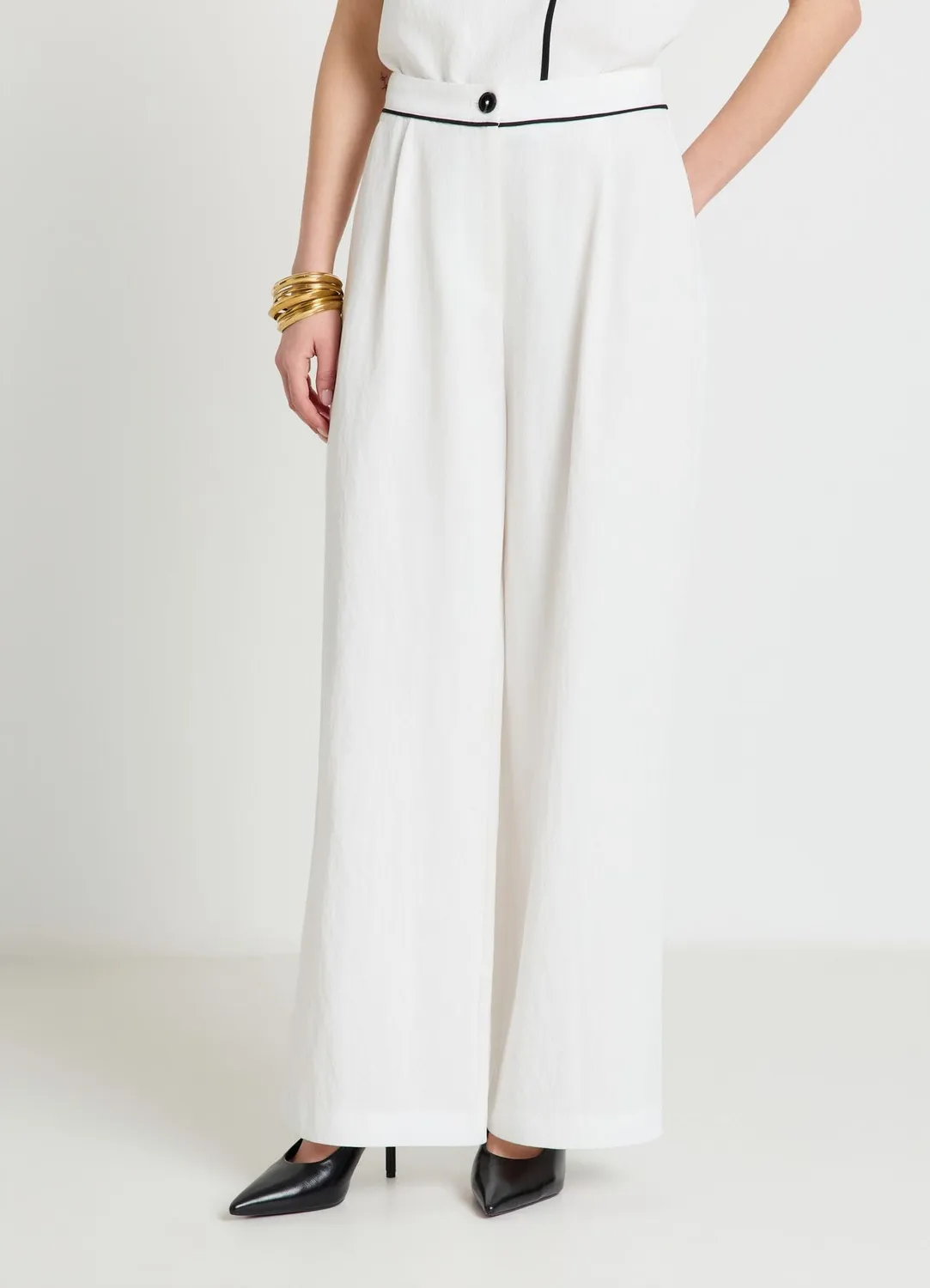 Calliope Pantalon palazzo pinces femme taille haute