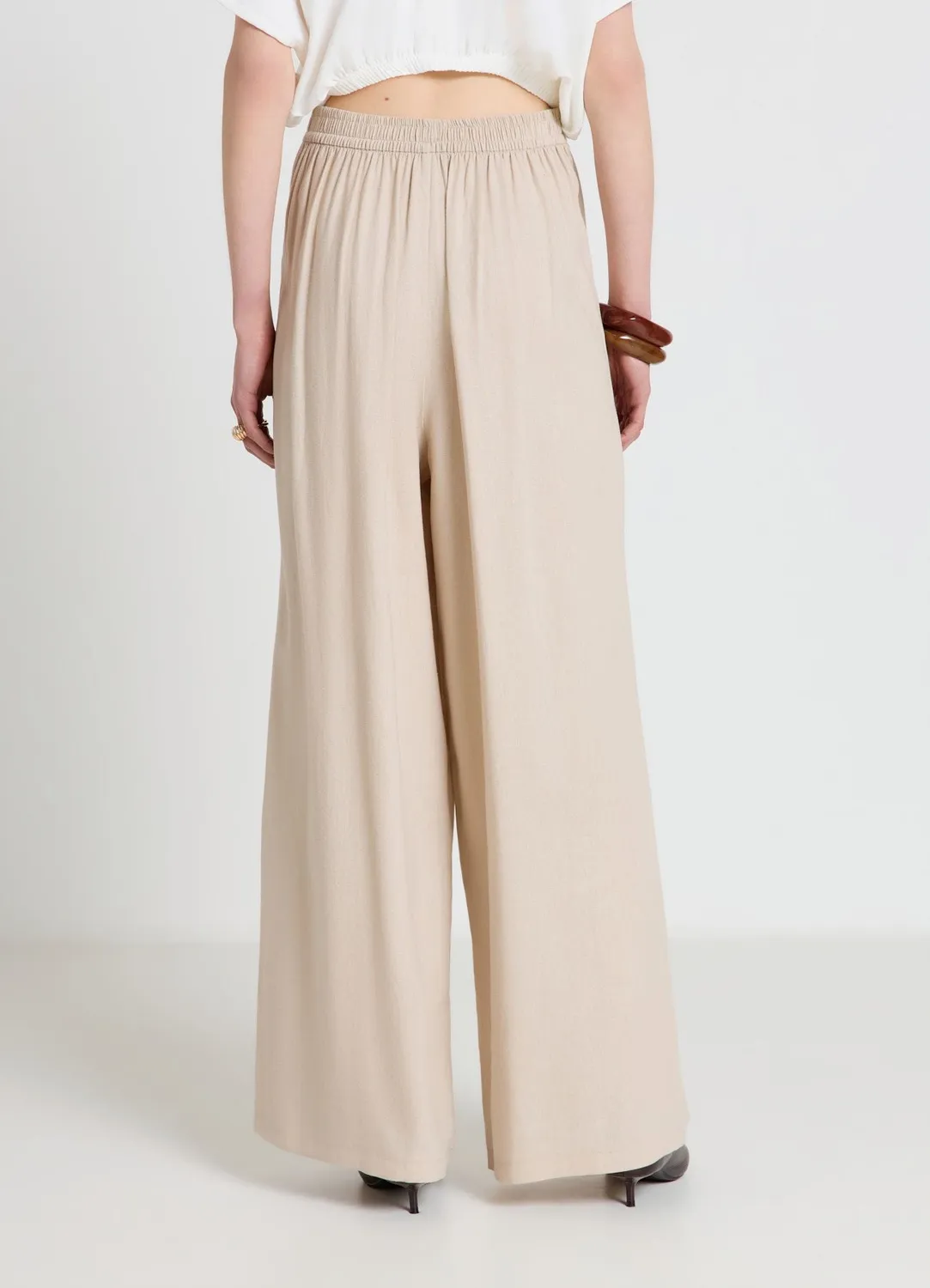 Calliope pantalon palazzo large ceinture à nouer taille haute
