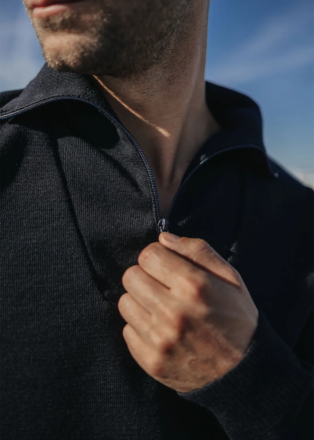 Saint James Sextant pull navy laine col zippé