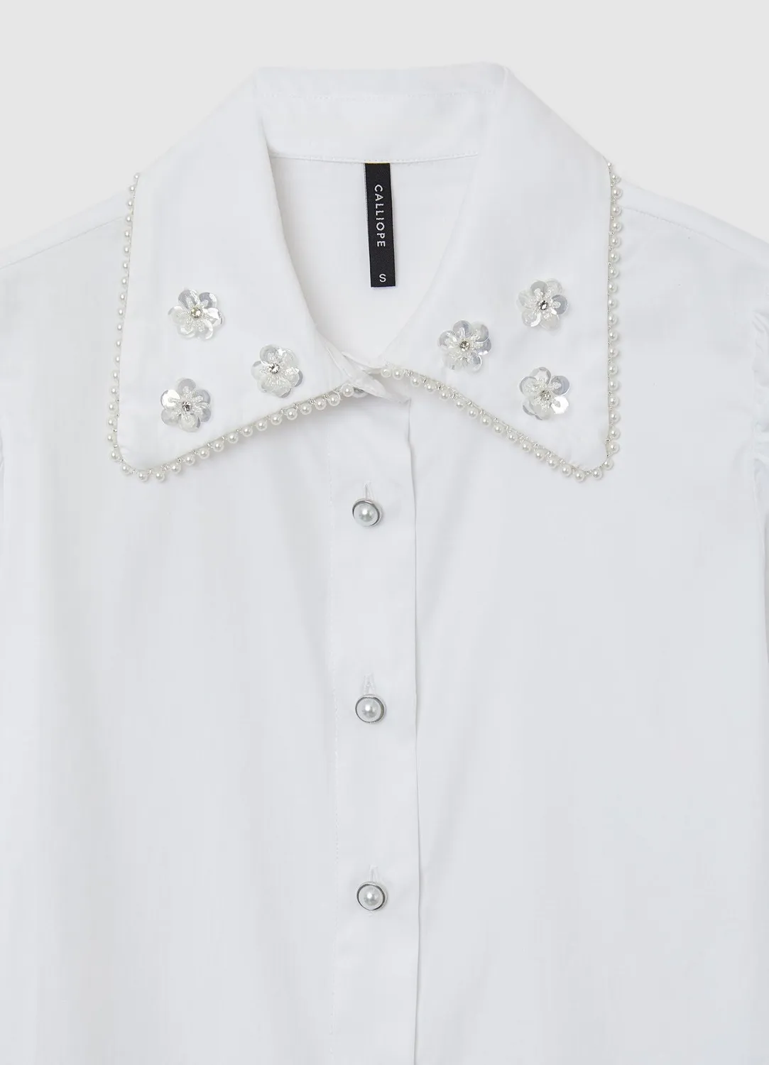 Calliope Colletto chemise femme perles manches longues