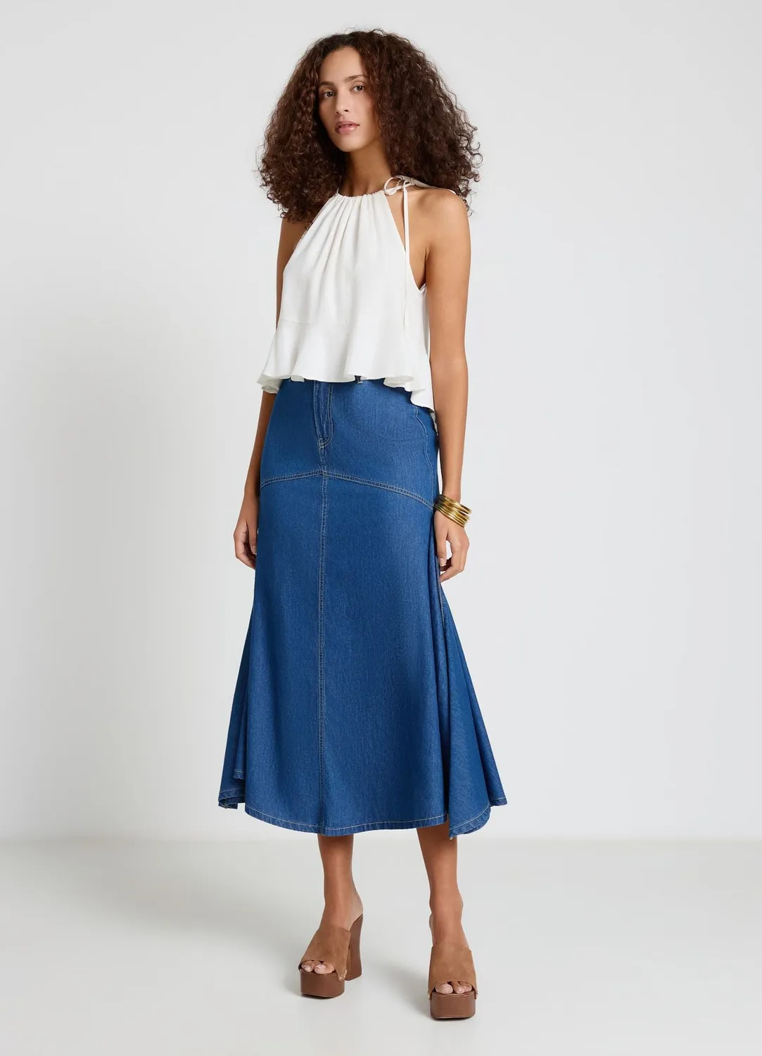 Calliope top femme col smocké à volant uni