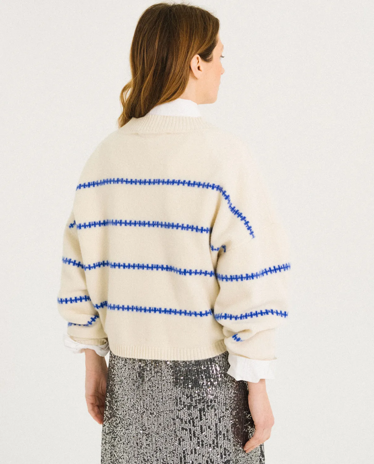 TINSELS FINLAND ECRU pull laine mérinos rayé