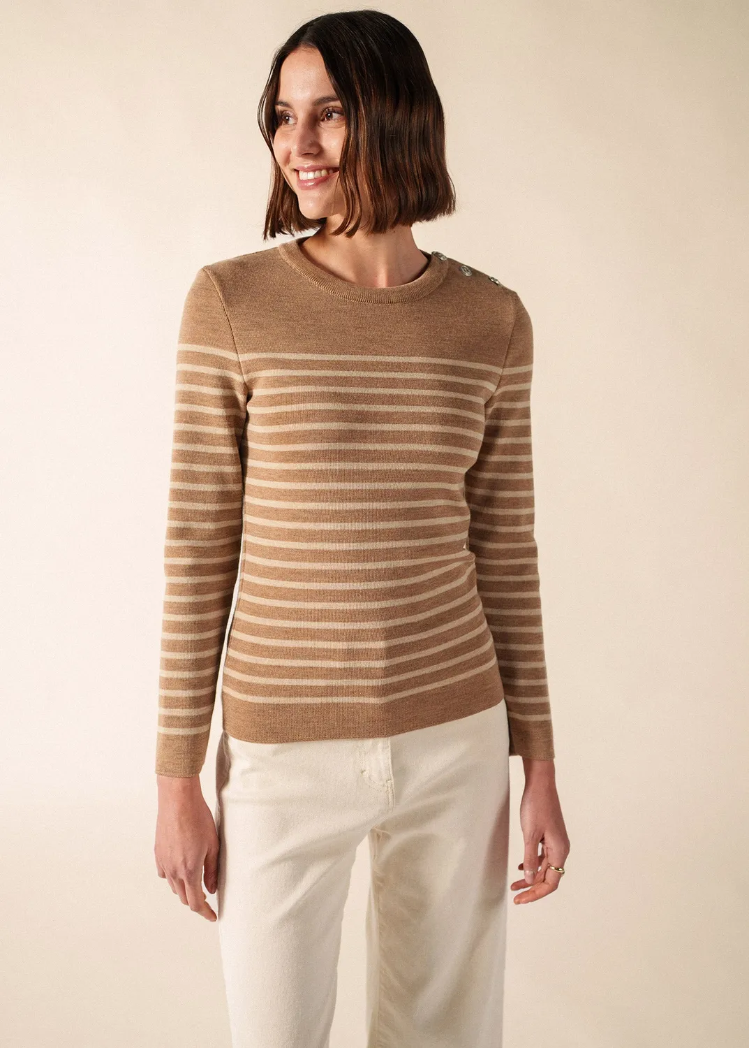 Saint James Marée pull marin beige foncé laine