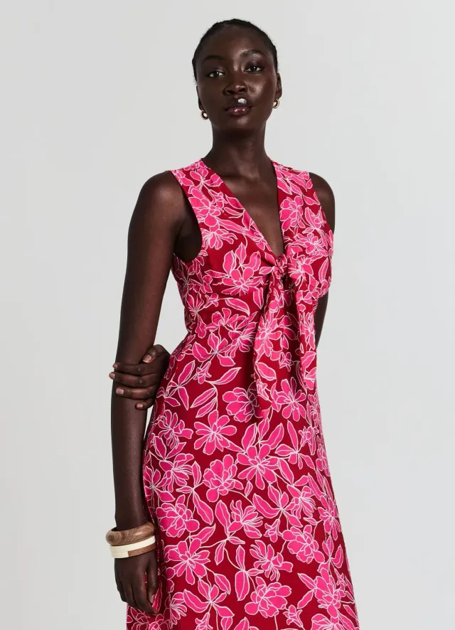 Calliope robe longue femme nœud fleurs sans manches
