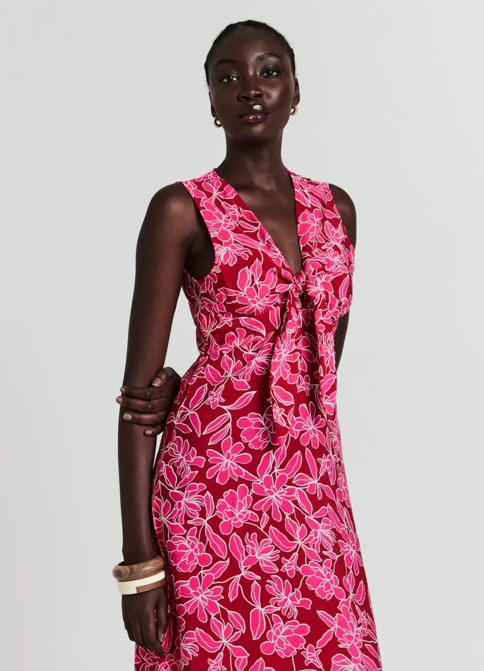 Calliope robe longue femme nœud fleurs sans manches