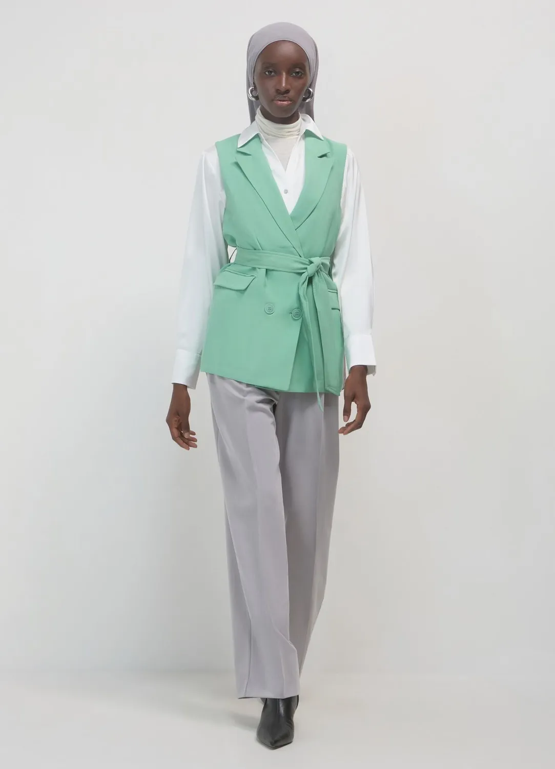 Calliope gilet double boutonnage femme avec ceinture