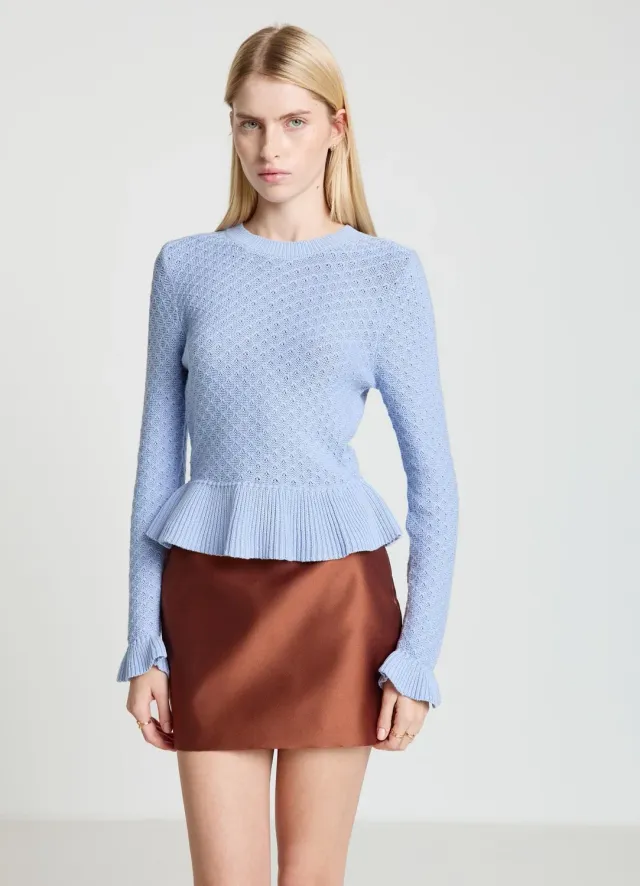 Calliope pull pointelle volants col rond femme