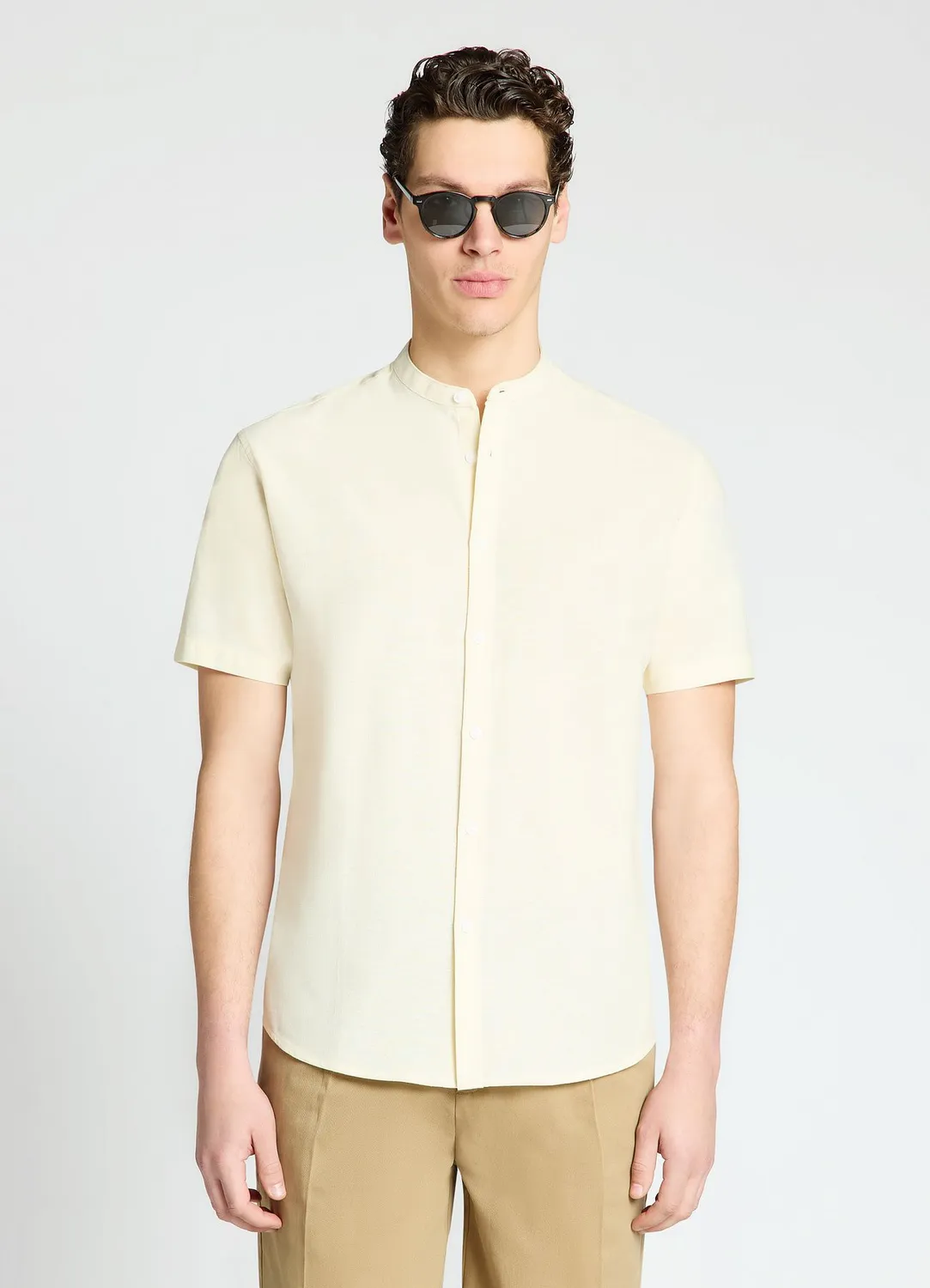 Calliope chemise col coréen homme lin manches courtes S-5XL