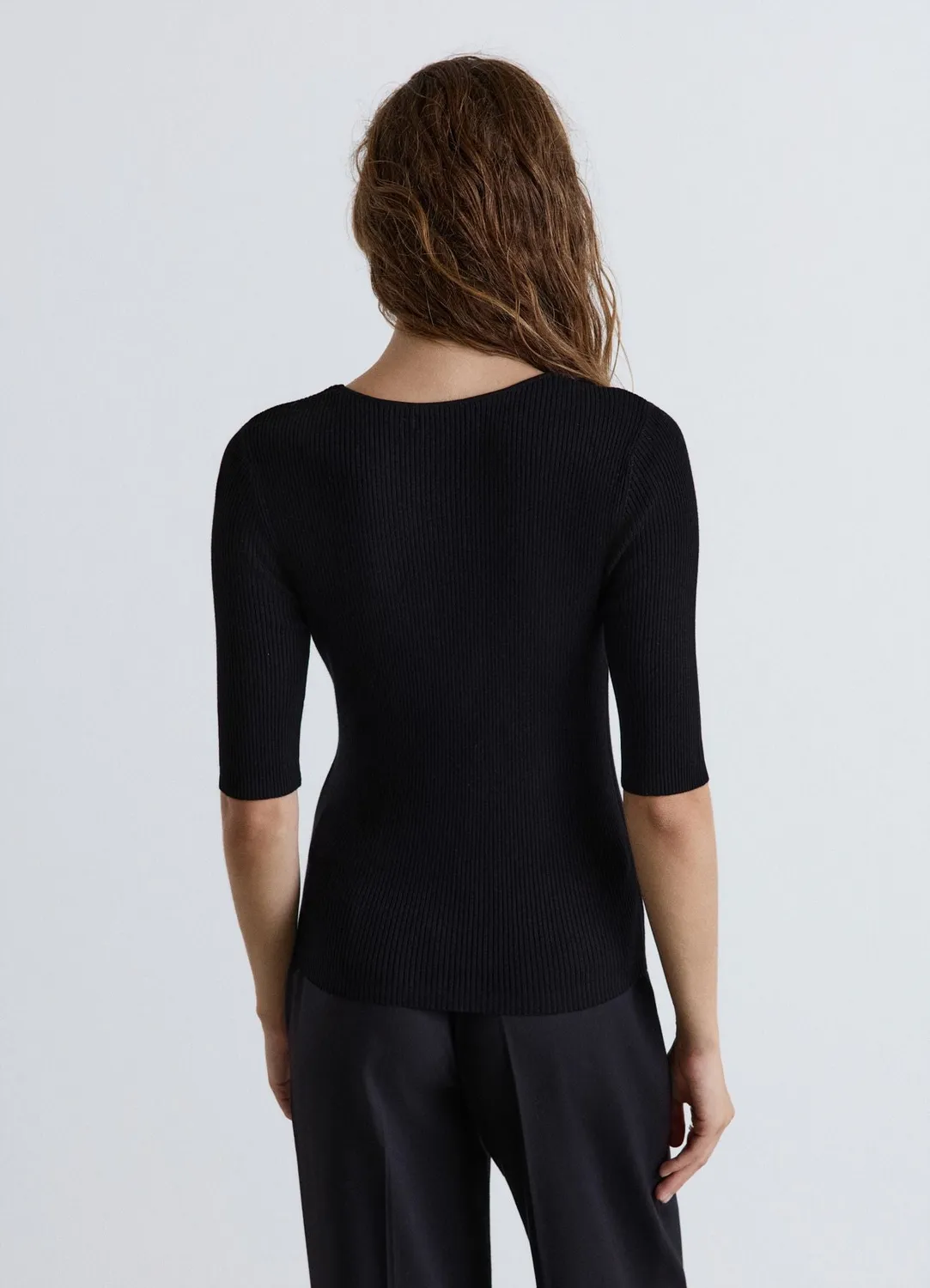 Calliope t-shirt côtelé col V boutons uni