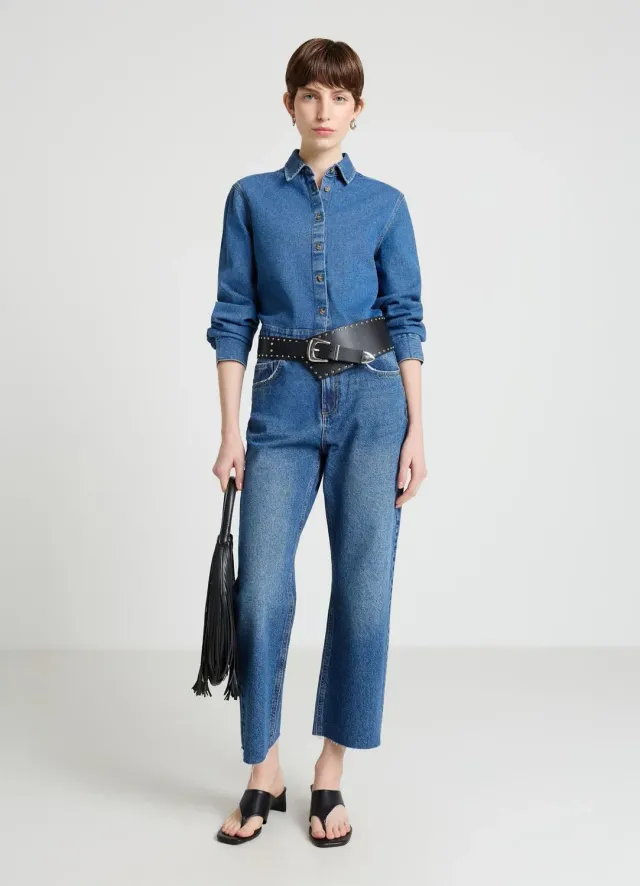 Calliope chemise denim crop femme manches longues