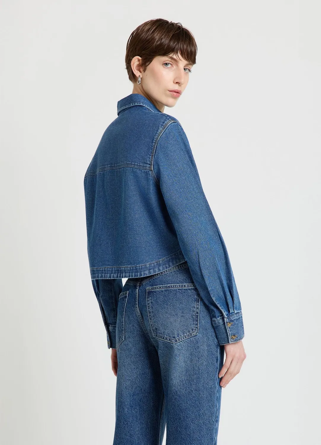 Calliope chemise denim crop femme manches longues
