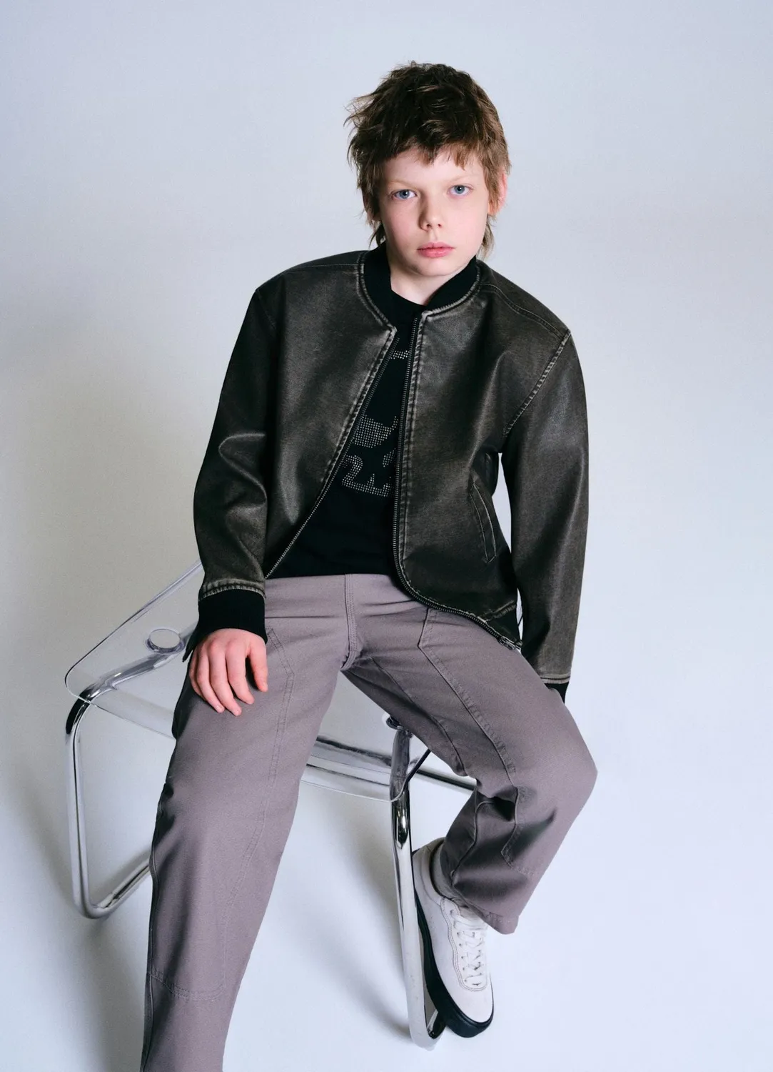 Calliope Biker Similpelle Blouson Garçon à Zip