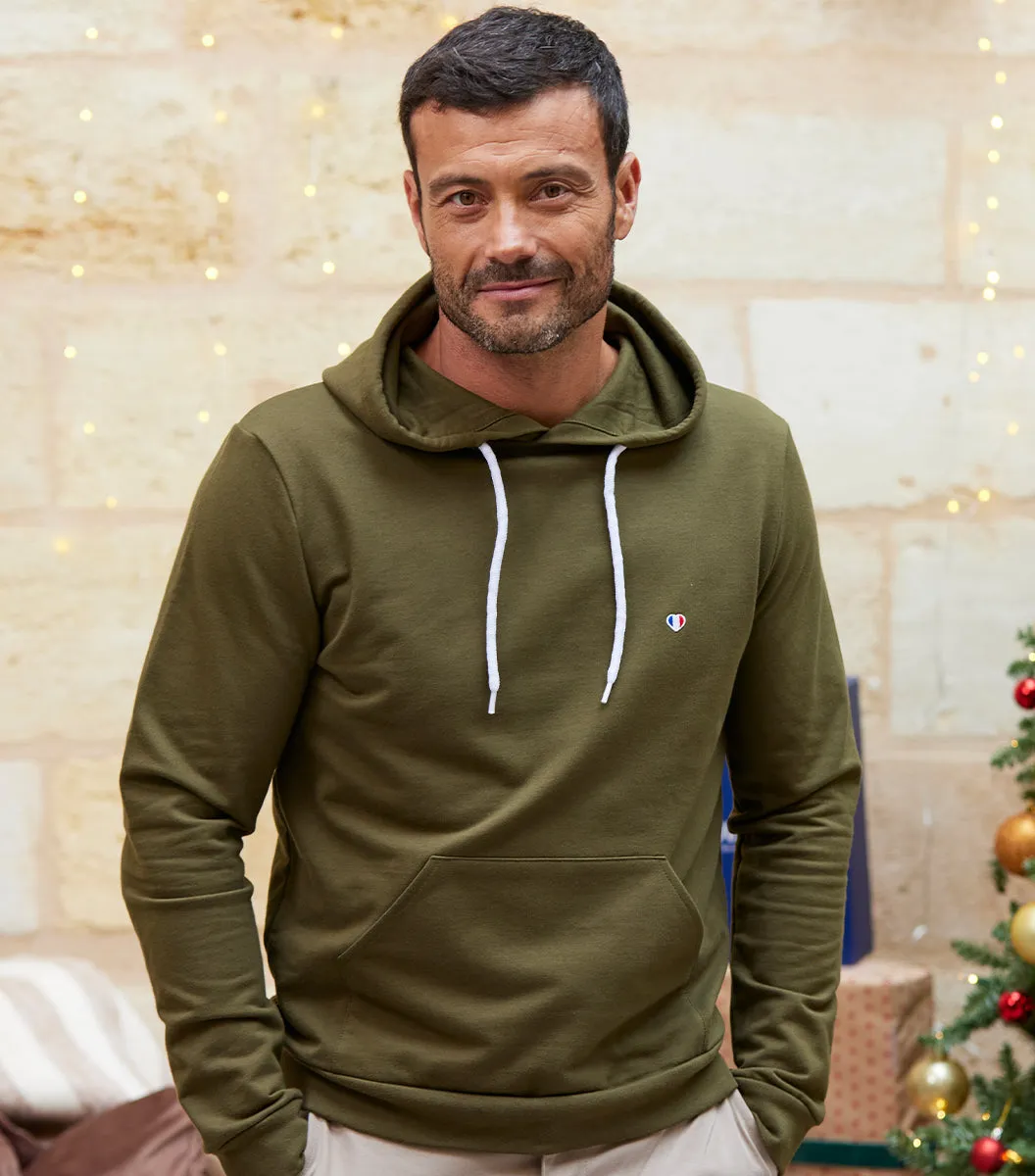Cocorico Iconique sweat à capuche homme kaki coton made in France