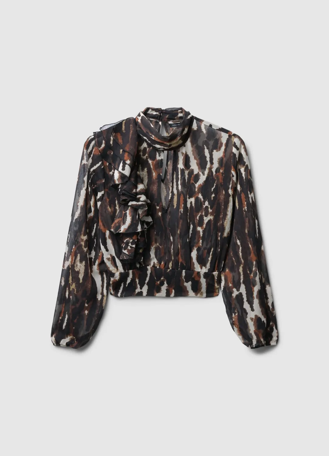 Calliope blouse animalier femme volants manches longues