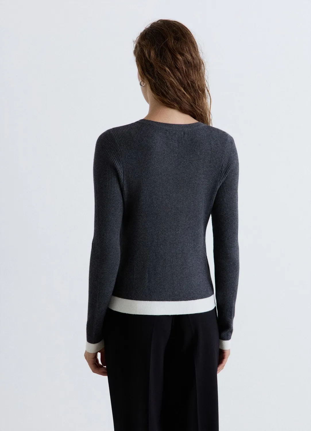 Calliope cardigan côtelé femme bicolore à boutons