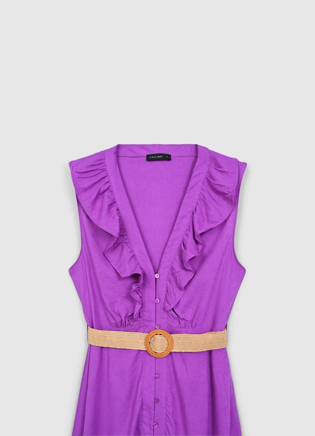 Calliope Atelier robe chemisier longue volants ceinture