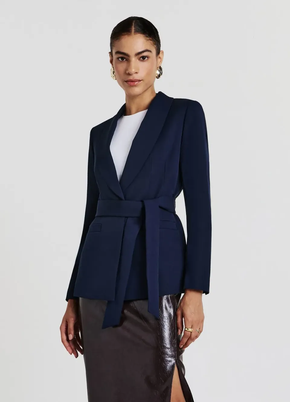 Calliope veste ceinturée femme col châle unie