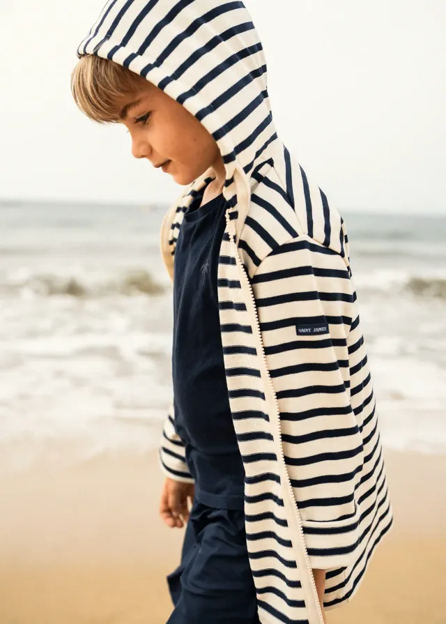 Saint James Colleville gilet enfant écru marine rayé