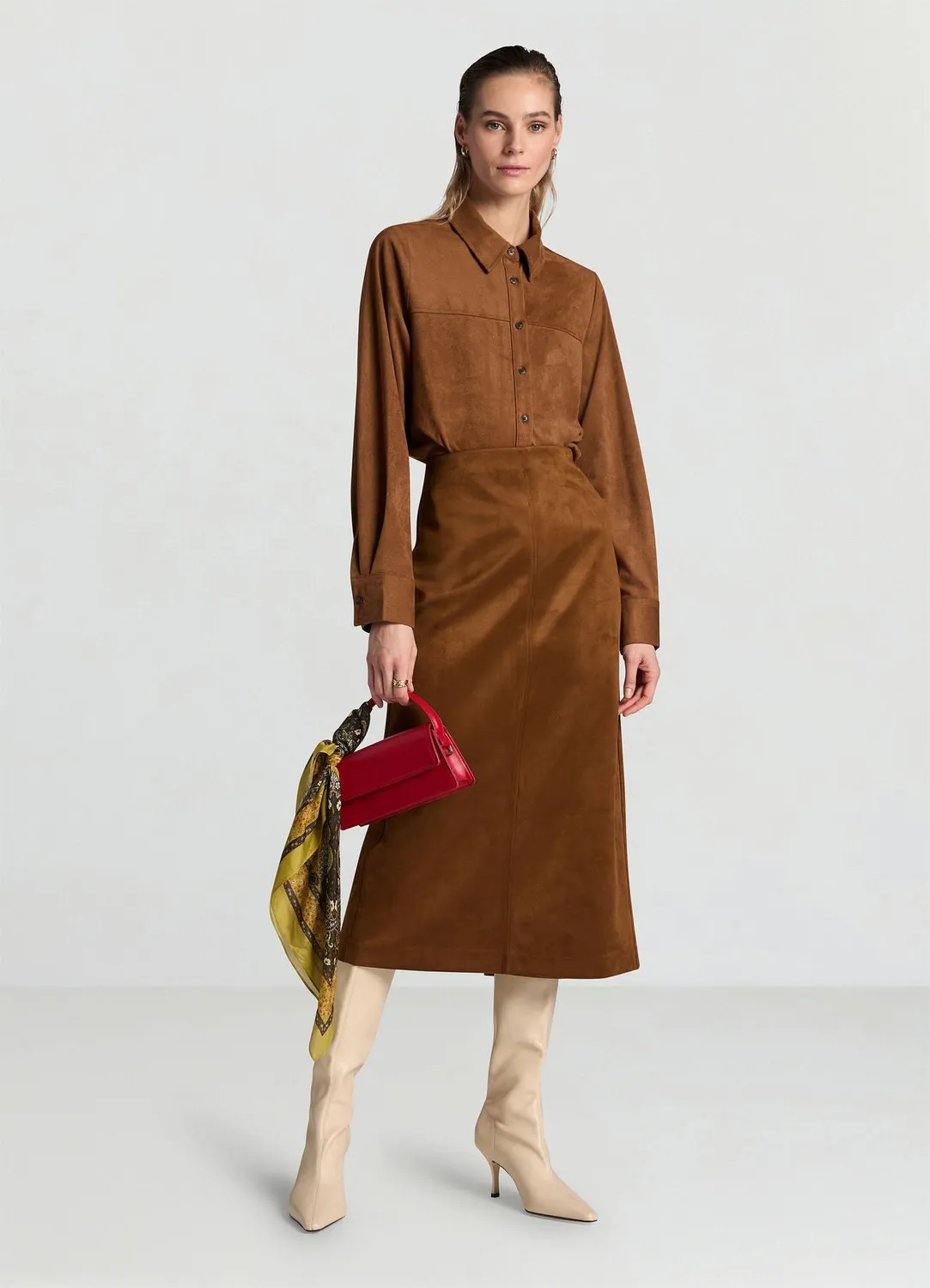 Calliope Jupe Midi Droite Effet Suede Femme Bureau