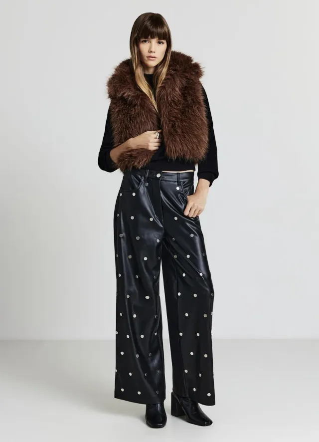 Calliope pantalon wide leg femme clouté simili cuir