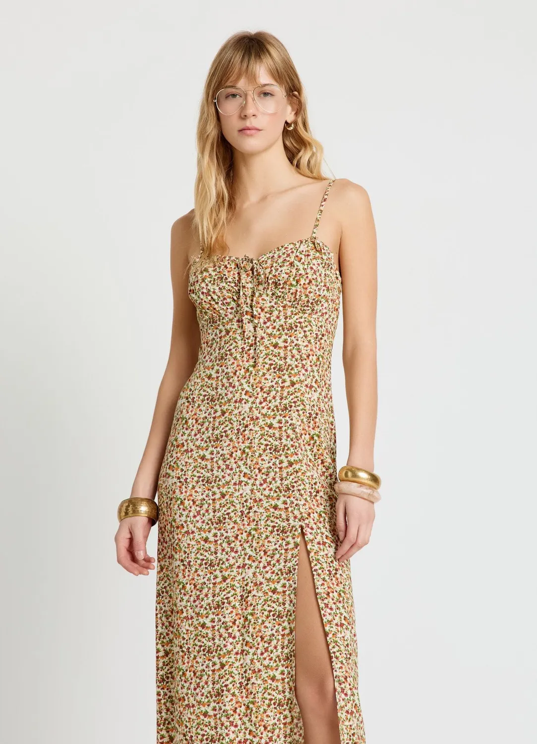 Calliope slipdress robe longue à fleurs fente latérale