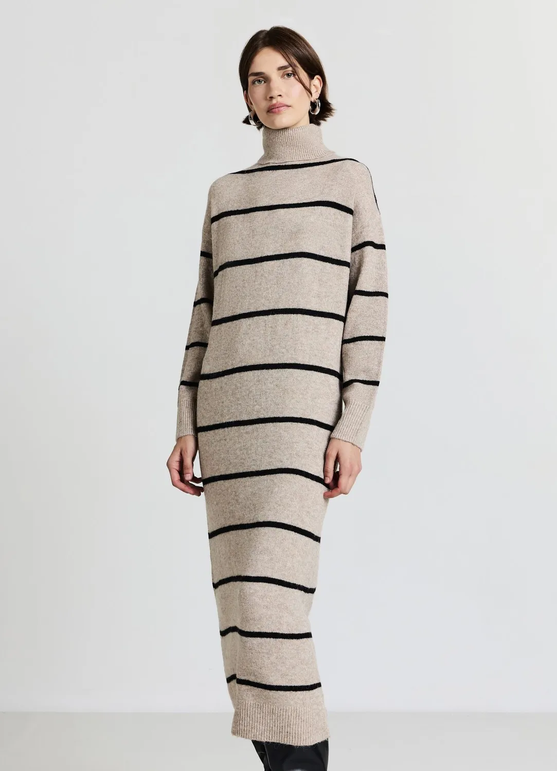 Calliope Robe longue col roulé femme rayée maille