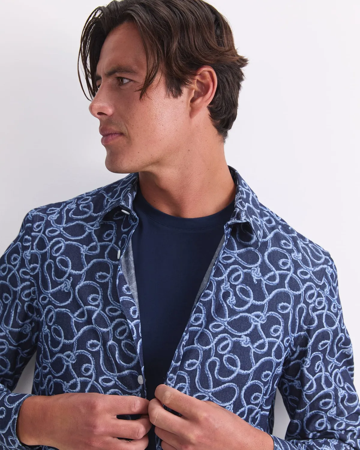 Sportscraft Rope Long Sleeve Print Shirt chemise denim homme