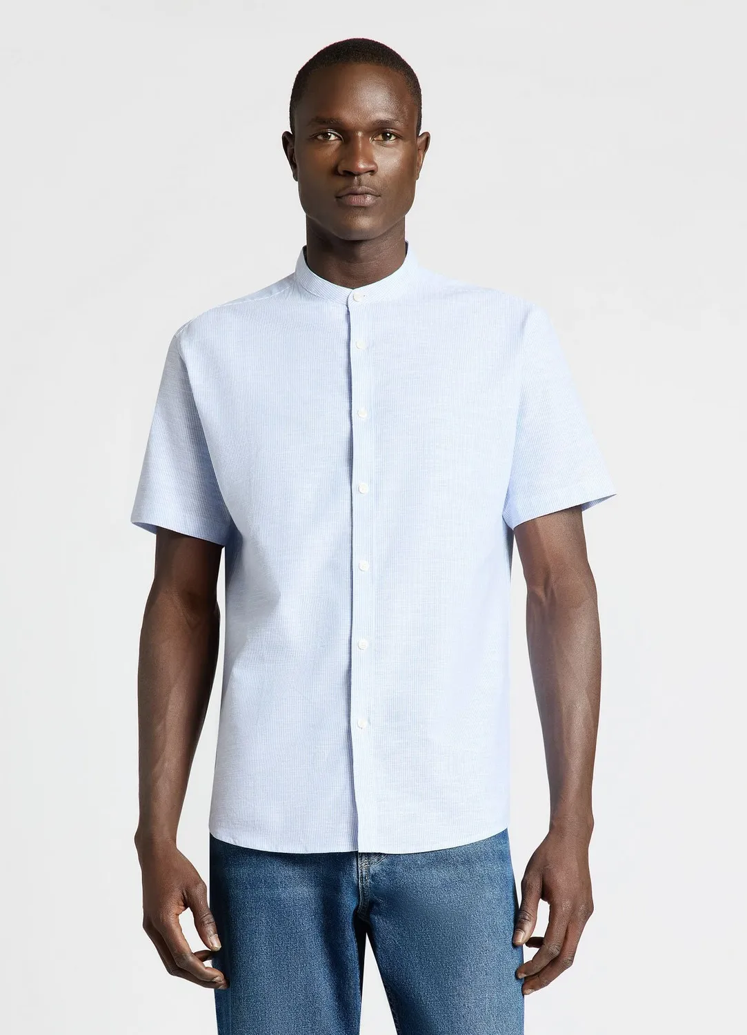 Calliope chemise rayée col coréen homme manches courtes