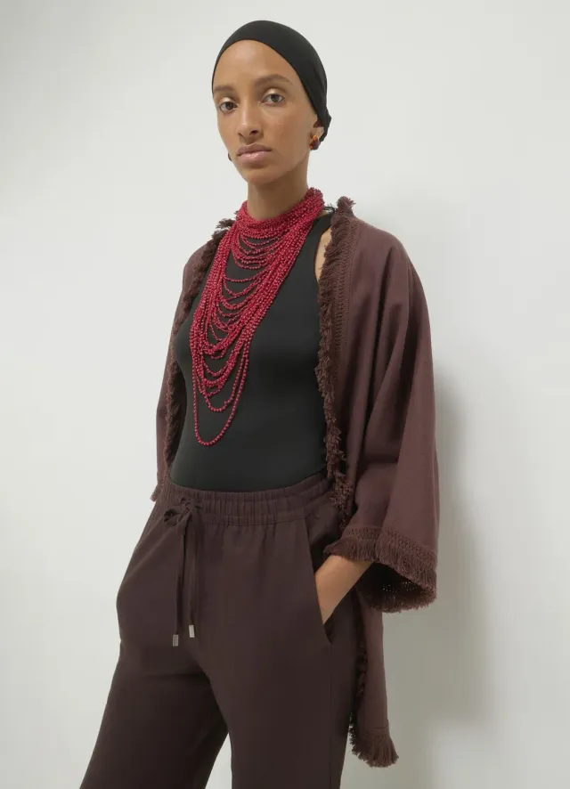 Calliope Kimono frange misto lino femme TU uni