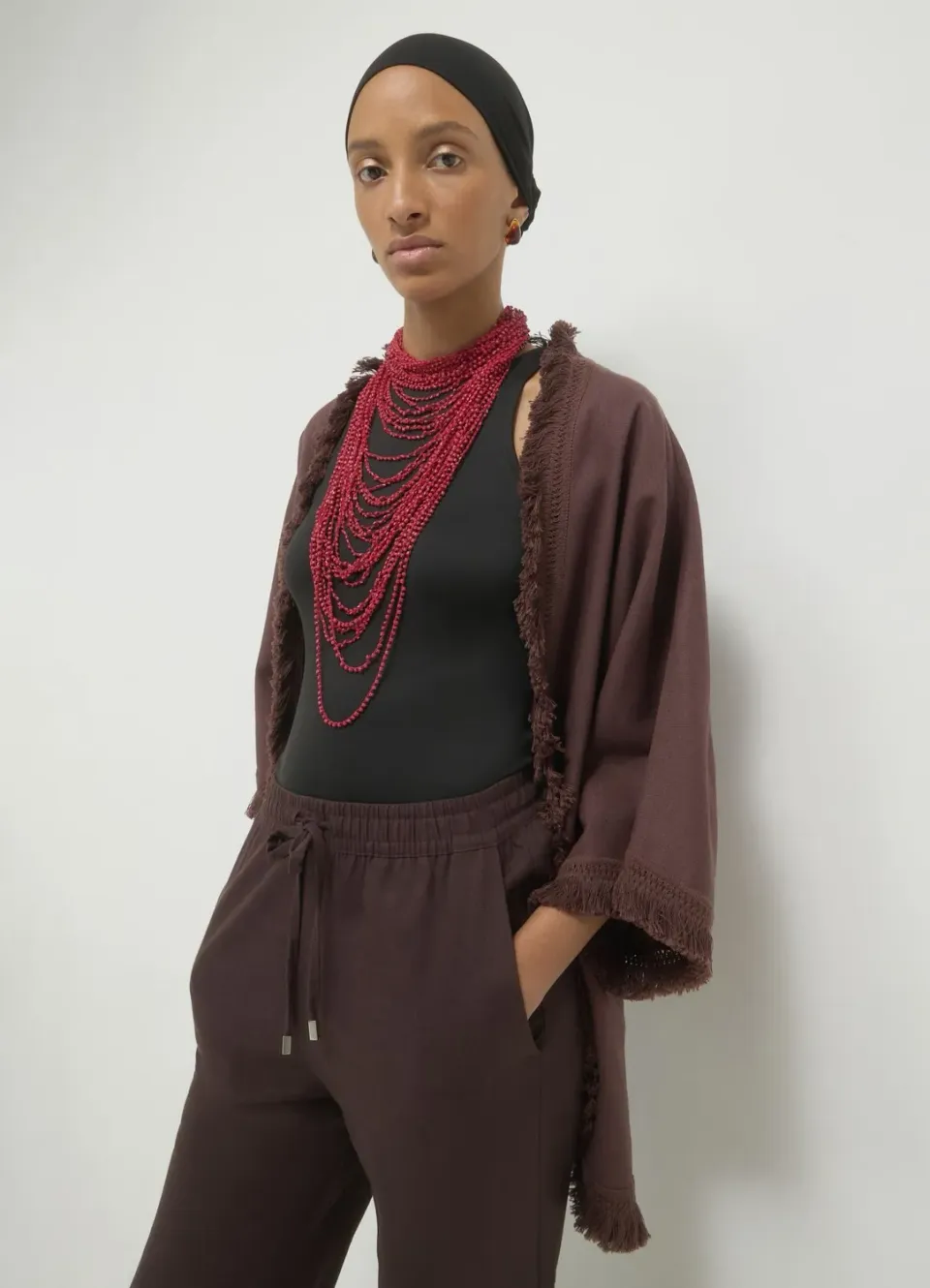 Calliope Kimono frange misto lino femme TU uni