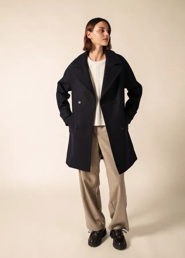 Saint James Ste Laura manteau navy drap laine