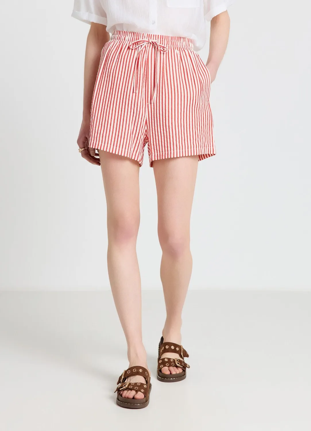 Calliope short rayé femme taille haute cordon