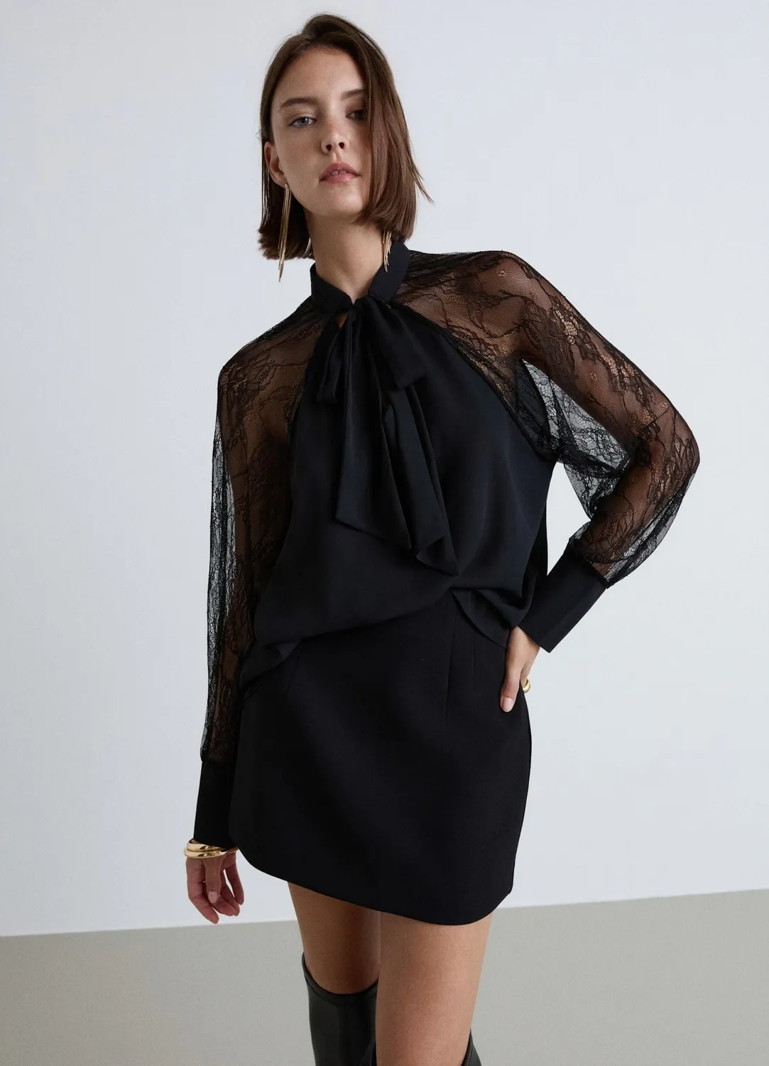 Calliope blouse nœud dentelle blouse femme manches longues
