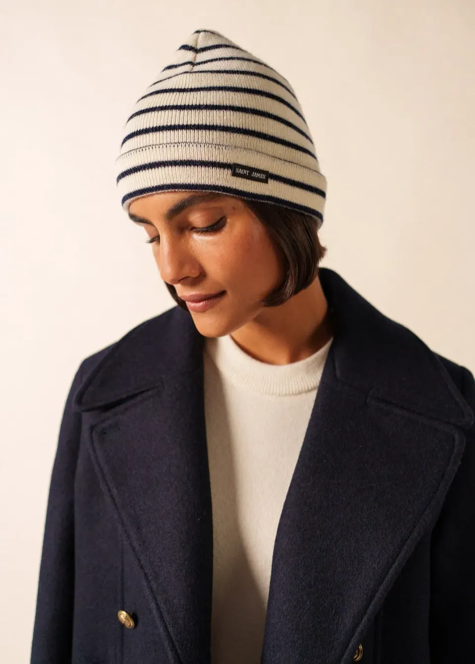 Saint James Bonnet de quart écru marine pure laine