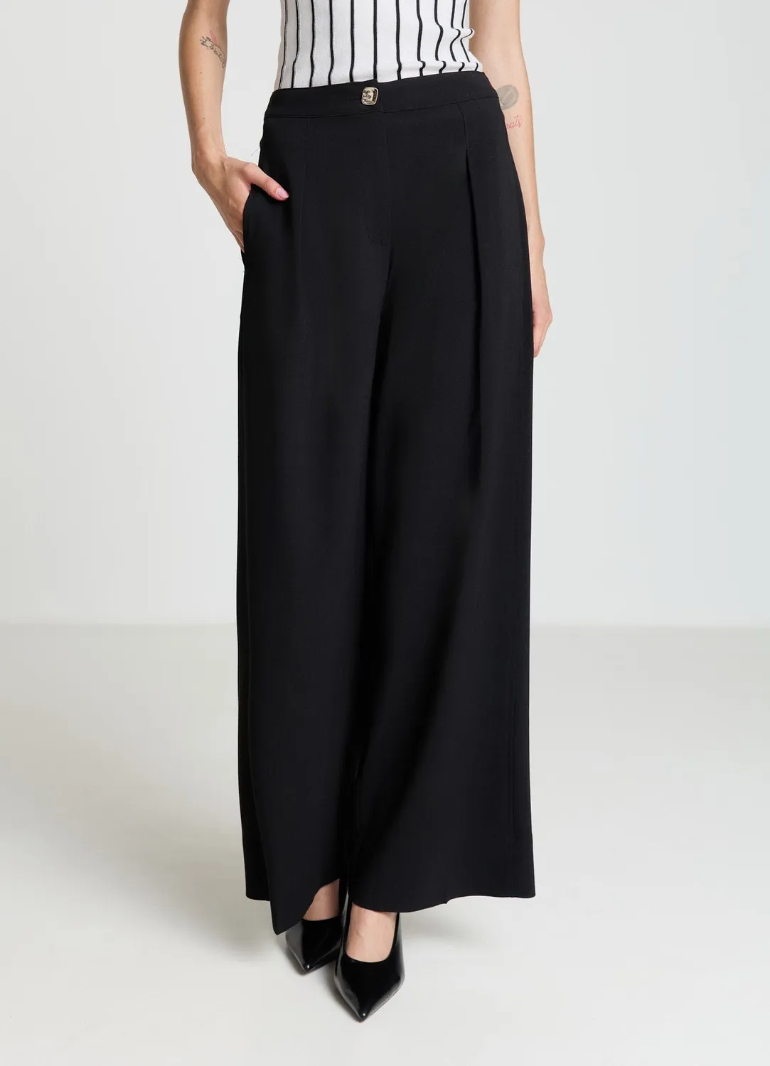 Calliope pantalon palazzo femme à pinces fluide